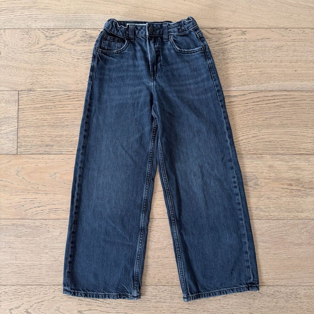 Zara Girls Size 10 Wide Leg Jeans Dark Wash Baggy Denim Adjustable Waist
